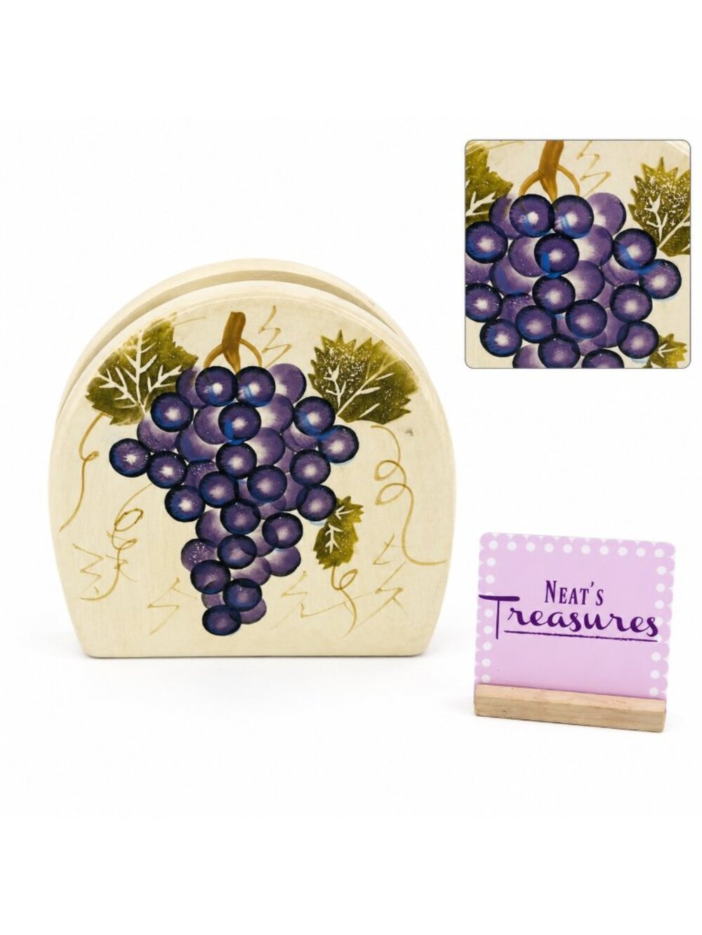 Tabletops CABERNET Hand Painted Collection Purple Grapes Ceramic Napkin Holder